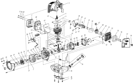 Default 2 Diagram and Parts List for GST43-B3 Type 1 Black and Decker Trimmer